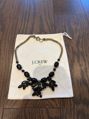 J. Crew Black and Gold Floral Crystal Bib Necklace